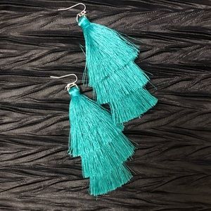 Bohemian Style Tassel Long Earrings in Emerald/Turquoise Green